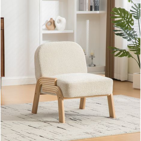 Sillón lounge de chenilla, con patas de madera, estilo escandinavo, beige (1/5)