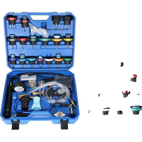 Kit de testeur de pression de liquide de refroidissement, 28 pièces, détection de fuite intégrée, technologie de remplissage sous vide, certifié CE, compatibilité multifonctionnelle (1/5)