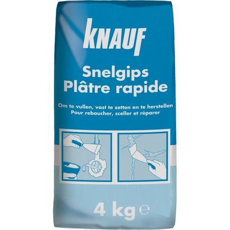 Knauf Plâtre à Prise Rapide pour Réparation, Rebouchage et Scellement Intérieur – Temps d’Utilisation 10 min – Sac de 4 kg