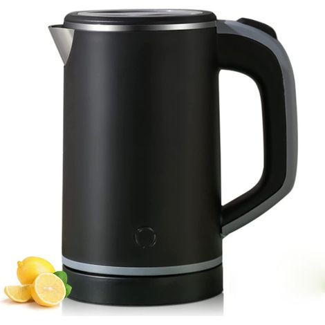 Bouilloire en acier inoxydable, mini bouilloire de voyage pour 0,8 L, bouilloire électrique 600 W, double paroi, protection contre la surchauffe, fonction ébullition rapide, silencieuse