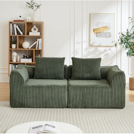 Canapé modulaire en velours côtelé vert avec mousse, lignes courbes, sans montage, avec 2 coussins (1/5)
