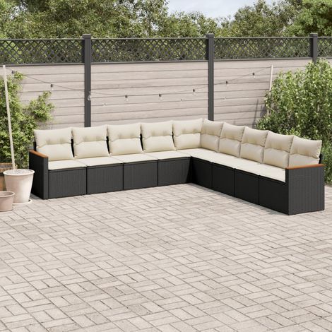 vidaXL Set Divani da Giardino 9 pz con Cuscini Nero in Polyrattan (1/5)