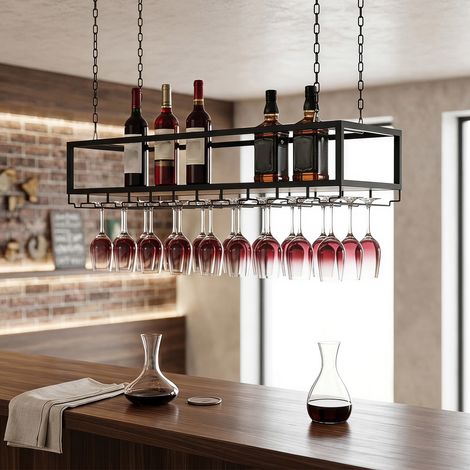 Étagère à vin suspendue de 110 cm avec support en verre et étagère, porte-bouteille de vin industriel réglable pour armoires à vin à la maison, cuisines, hôtels, caves (1/5)