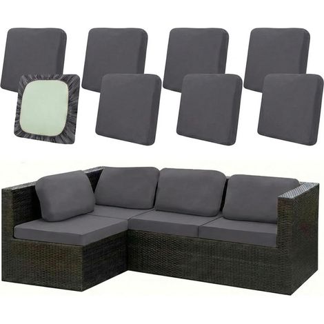 Juego de 8 fundas para cojines de muebles de jardín de exterior de 50-65 cm/65-95 cm, fundas elásticas para cojines de sofá y muebles de patio (gris, 50-65 cm) (1/5)