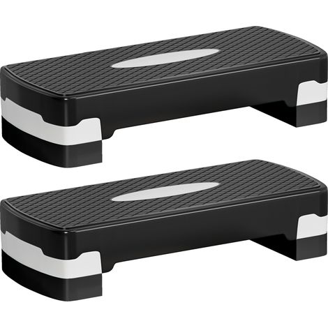 Lot de 2 stepper aerobic - HOMCOM - hauteurs réglables 2 niveaux surface antidérapante - PP - 68 x 29 x 15 cm - noir et gris (1/5)