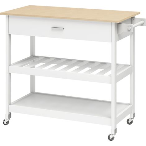 Rolling Kitchen Island with Storage, Large Countertop, White