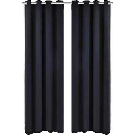Rideaux occultants à anneaux métalliques, 135 x 245 cm, noirs (1/4)