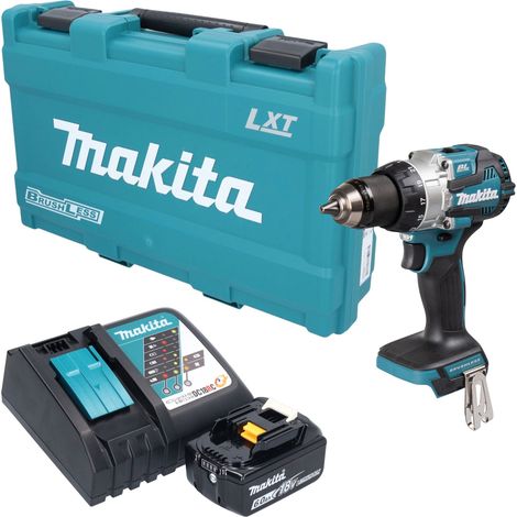 Taladro atornillador de percusión a batería Makita DHP 489 RG1K, 18 V, 73 Nm, sin escobillas + 1 batería de 6,0 Ah + cargador + maletín (1/5)