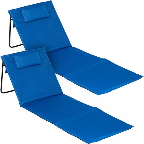 2er Set faltbare Strandliege in blau ca. 145 x 48 x 45 cm mit verstellbarer Rückenlehne, Kopfkissen und Tragegurt