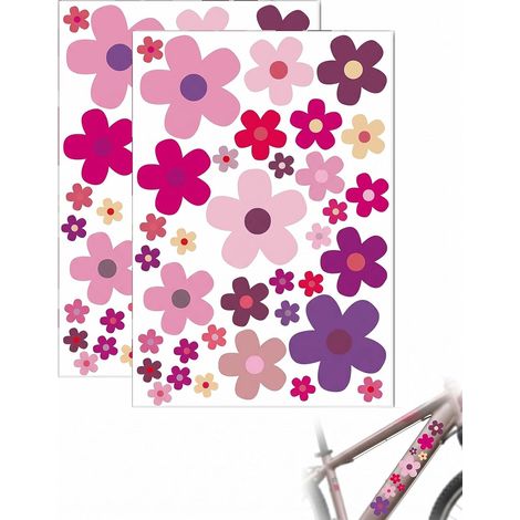 70 Pièces Autocollants Vélo Fleurs Fuchsia, Stickers Durables & Étanche pour Personnaliser Cadre, Vélo Enfant & Scooter avec Style (1/5)