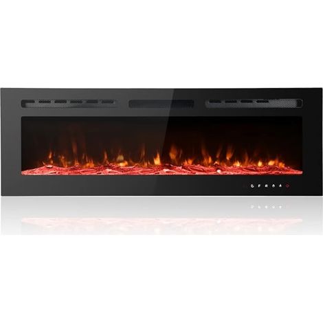 Chimenea eléctrica ultraplana y ultrasilenciosa de 50 pulgadas con llama regulable en 12 colores para instalación empotrada, mural o independiente con mando a distancia y pantalla táctil (1/5)