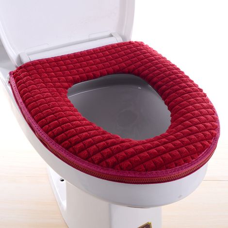 Housse de siège de toilette douce pour salle de bain, lavable et confortable, s'adapte à la plupart des tailles d'abattant de toilettes pour salle de bain (rouge)