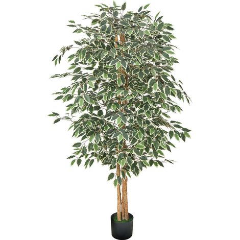 Ficus artificiel 180cm avec pot noir, tronc en bois naturel et feuilles vertes réalistes, arbre en soie pour intérieur, salon, bureau ou coin déco. (1/5)