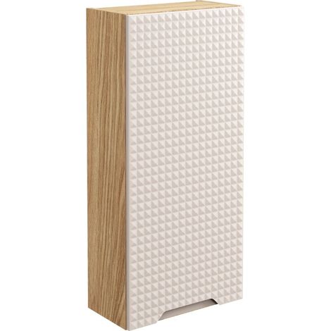 Mobile da bagno VELNIA – 1 porta – 35 x 19 cm – Colori rovere chiaro e beige – Da appendere