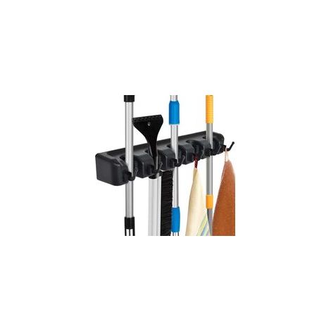 Wandmontierter Besen- und Mopphalter mit 6 Haken, für Haus, Garage, Küche, Bad und Garten. – Crezuo