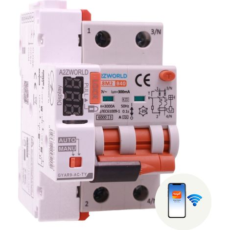 RCBO Interruttore Magnetotermico Differenziale WIFI Con Riarmo Automatico, Tipo A - SI Curva B 2P Veri 3M 6000A 300mA, AC 230V IP20 PL8M2, Disponibili 6A 10A 16A 20A 25A 32A 40A (B40A) (1/3)
