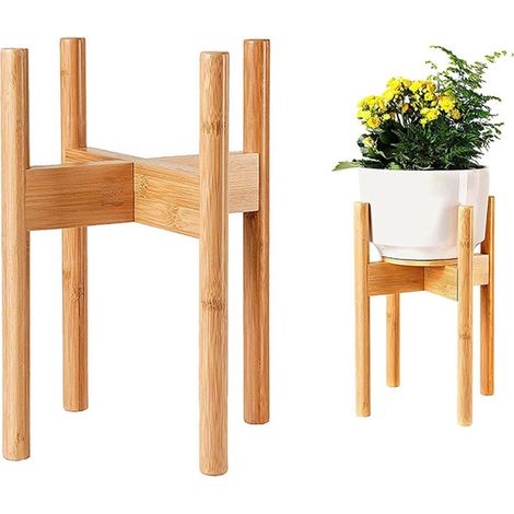 Support Plante Bois Réglable, Porte Plante Intérieur Design Moderne, Tabouret Plante Solide pour Salon Balcon, Support Pot de Fleur Extensible, Plante non incluse (Bambou, Grand) (1/5)