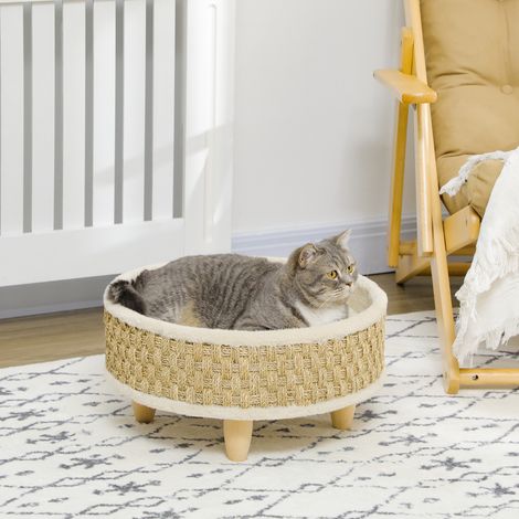Cestino rotondo per cani con gambe, stile chic e accogliente, comfort extra, cuscino morbido integrato, Ø 48 x 24,5H cm, beige