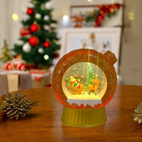 Lanterna natalizia a forma di Sfera Piatta color rosso antico da h 20 cm e con musiche natalizie led bianco caldo (1/5)