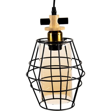 Suspension Luminaire de Plafond en Métal Noir pour Table à Manger 18 x 18 x 31 cm - PANGIVO (1/3)