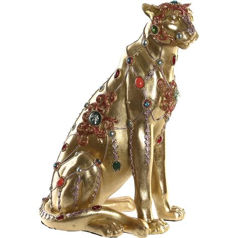 Harzfigur 25,5x17x33 Golden Leopard Harzmaterial mehrfarbige Farbfamilien -Figuren Détails Details (1/4)