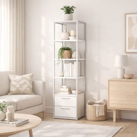 Bücherregal Robbins Weiß Weiß Melamin 39x160x39 cm