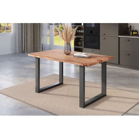 Esstisch Baumkante massiv Akazie natur 160 x 85 U-Gestell schwarz NICK (1/5)