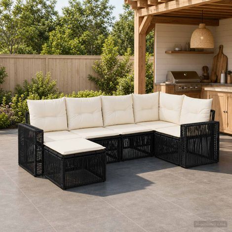 vidaXL Set Divano da Giardino 6 pz Nero e Bianco Crema polyrattan (1/5)