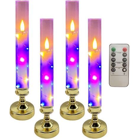 Lot de 4 bougies LED Longziming avec télécommande et minuterie – Lumière vacillante sur pied – Décoration d'ambiance pour l'intérieur et l'extérieur – Or (1/5)