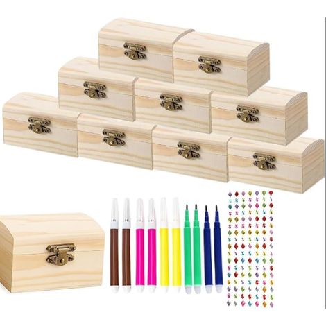Petite boîte bois coffre au trésor bois mini coffre rectangulaire ensemble artisanat maison bureau (1/5)