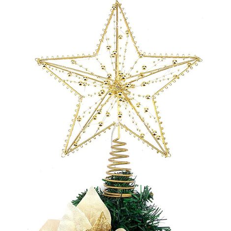 Weihnachtsstern in Goldglitzer, leicht, mit LED-Lichterkette, batteriebetrieben, passend für die meisten Weihnachtsbäume, 30 x 25,4 cm