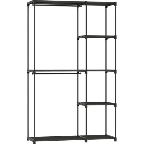 Armoire dressing en tissu avec 2 tringles, 6 étagères, structure acier, noir, 111 x 43 x 185 cm, gain de place, montage sans outil, pour chambre - CHICFURN (1/5)
