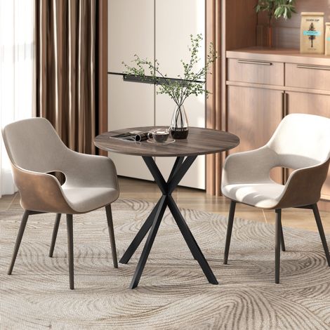 Table de cuisine ronde, 80 cm, plateau compact, panneaux de particules, métal, marron (1/5)