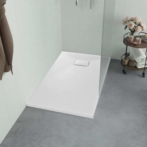 Receveur de douche SMC extra-plat 90x70 cm blanc effet ardoise antidérapant seuil bas pour salle de bain (1/5)
