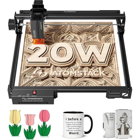 ATOMSTACK A20 PRO V2 20W Lasergravur- und Schneidemaschine – 400 × 400 mm, App-Steuerung, automatische Wiederaufnahme nach Stromausfall, für Holz, Metall, dunkles Acrylglas, Leder und Glas (1/5)