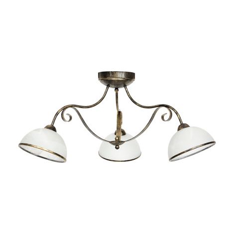 Lampada da soffitto a 3 Punti luce Lampadario con paralume in vetro e bronzo ideale per salone camera da letto Ø70cm Antica
