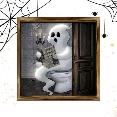 Décoration murale fantôme pour salle de bain, décoration en bois pour Halloween, toilettes (1/5)