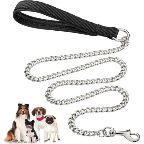 Heavy Duty Metal Dog Leash, 120cm x2mm Chew Proof Pet Leash Chain with Soft Padded Handle for Large Medium Dogs (1/4)