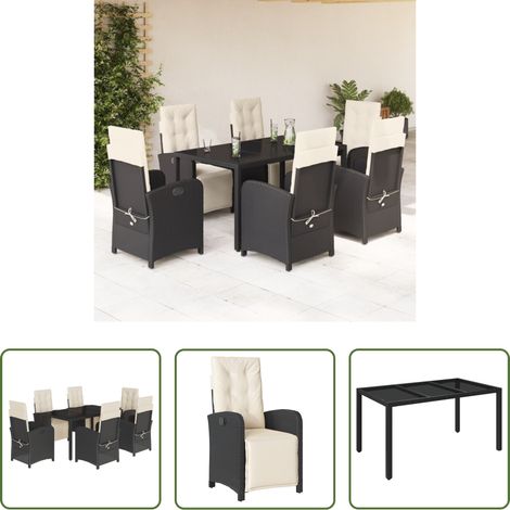 vidaXL Mobilier extérieur - Ensemble à manger de jardin coussins 7pcs Noir Résine tressée (1/5)