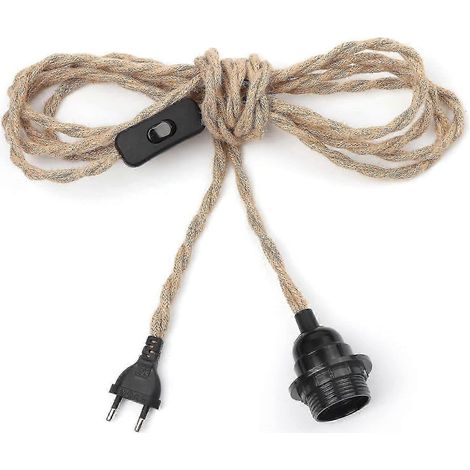 Câble en corde de chanvre de 4,5 m avec douille E27 et fil pour ampoule, idéal pour la création d'un lustre électrique vintage de style industriel. (1/4)