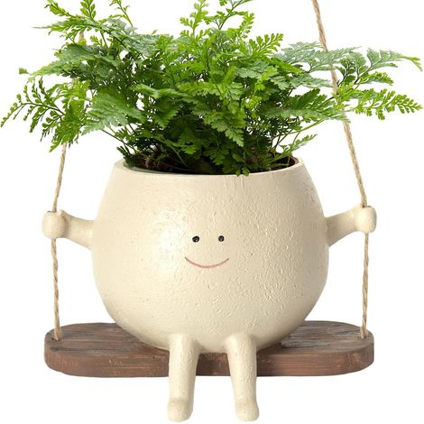 Pot De Fleurs Balançoire, Jardinière À Suspendre Intérieur Extérieur, Pot De Fleurs en Résine avec Visage Sourire Et Balançoire