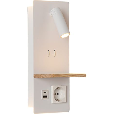 Applique murale métal blanc avec liseuse 3W et lumière ambiante 30cm