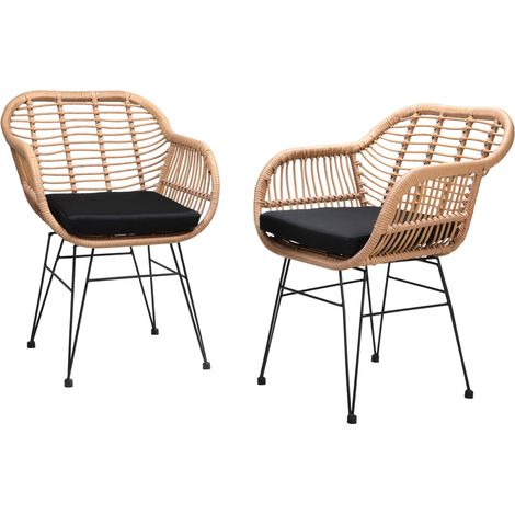 Casaria Set 2pz Poltrona a Cesto Sedie da Giardino Effetto Vimini Seggiole da Pranzo con Cuscini Esterni ed Interni (1/7)