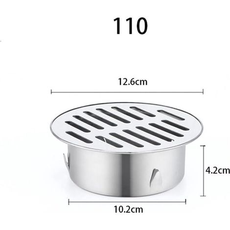 Caniveau à siphon rond et autoportant en acier inoxydable avec bac de récupération et filtre anti-colmatage, adapté aux balcons, terrasses, toits-terrasses, patios et jardins (diamètre 110 mm). (1/4)