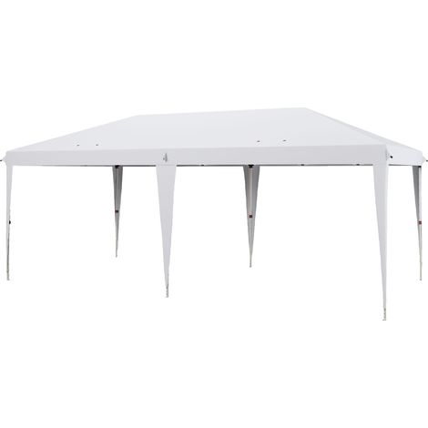Tente pliante 6 x 3 m avec 3 niveaux de hauteur réglables, sac de transport anti-UV et structure en acier blanc (1/5)