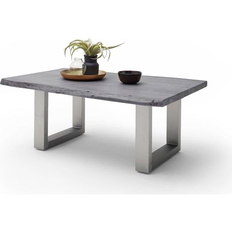 Table basse en acacia gris et acier chromé avec pietement en U (1/3)