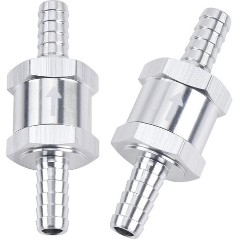 2pcs 1/4" 6mm One Way Check Valve for Fuel Line Oil Petrol Diesel Silver Aluminum (1/5)