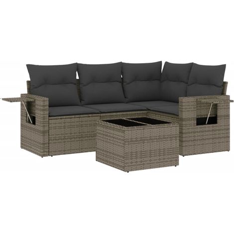 Maison Exclusive - 5-tlg. Garten-Sofagarnitur mit Kissen Grau Pol