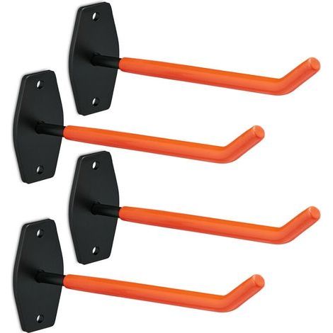 Supports muraux pour roues, lot de 4, crochets muraux pour pneus et jantes, charge maximale 40 kg, acier, orange et noir (1/5)