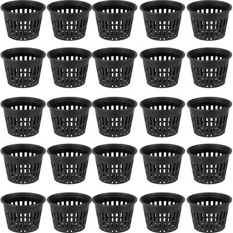 Lot de 25 pots ronds en plastique à mailles perforées de 7,6 cm (3 pouces) pour la culture hydroponique, idéaux pour les plantes de balcon ou de bureau. (1/5)
